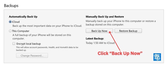 See where in iTunes to make a backup of your iPhone or iPad