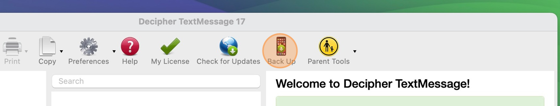 Click the Back Up button in Decipher TextMessage
