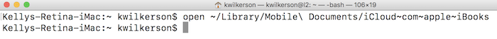 Opening iBooks PDF container in Finder using Terminal