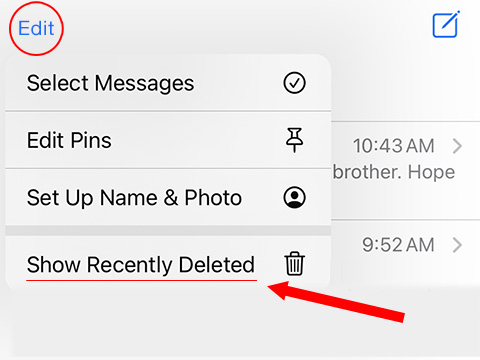 Show recently deleted text messages iPhone.