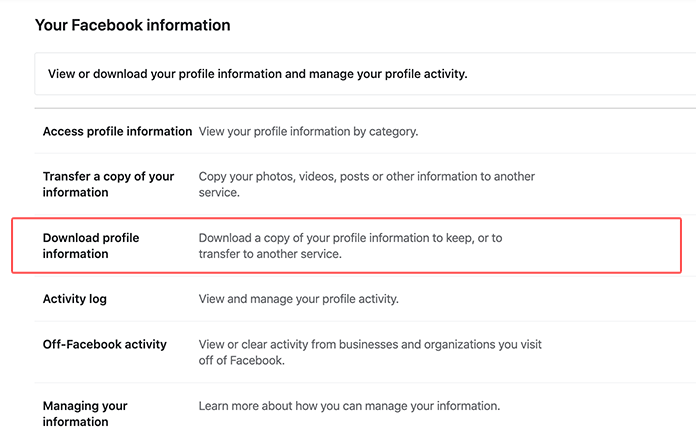 Download Facebook data.
