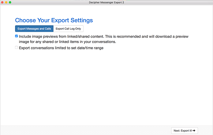 Choose Export to save Facebook messages to any computer at a PDF