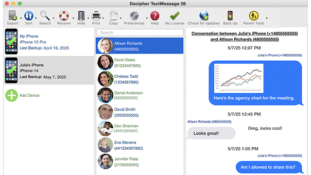 Software example to save and print text messages from iPhone. 