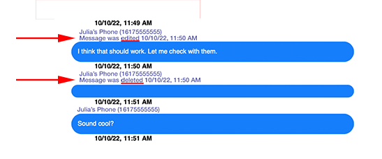 Save and print unsent and edited iPhone messages labeled in a PDF document.