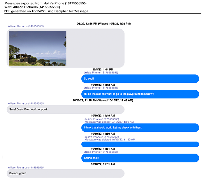 Unsent and edited iPhone messages save and printed as a PDF file.