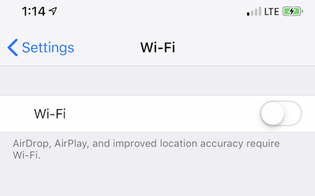 But on iPhone where wifi switch won't turn on, or turns on and turns off after a few seconds.