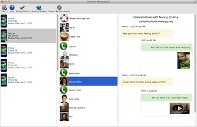 Save iPhone, iPad, and iPod Touch WeChat, WhatsApp, Burner, and Viber messages to your computer, including photo and video attachments.