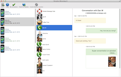 View WhatsApp, WeChat, Viber, and Burner messages from your iTunes or Finder backup of your iPhone, iPad, or iPod Touch with Decipher Chat.